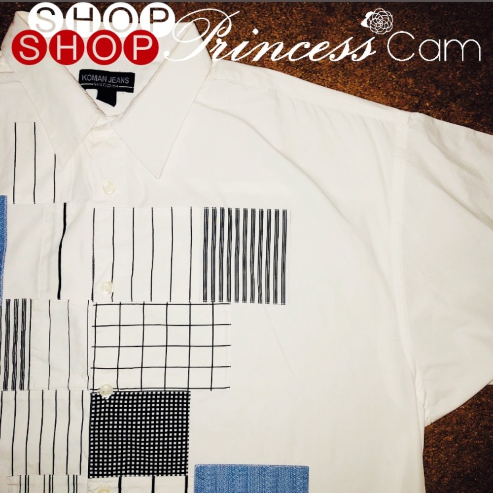 KOMAN JEANS Men SS White Stripe Block Button Down